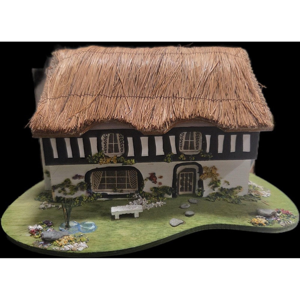 Pauline Ralph OOAK English Thatched Cottage Music Box Blue Bells of Scotland